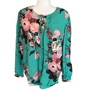 Boden Tamara Green Blush Pink Floral Print Blouse - 14